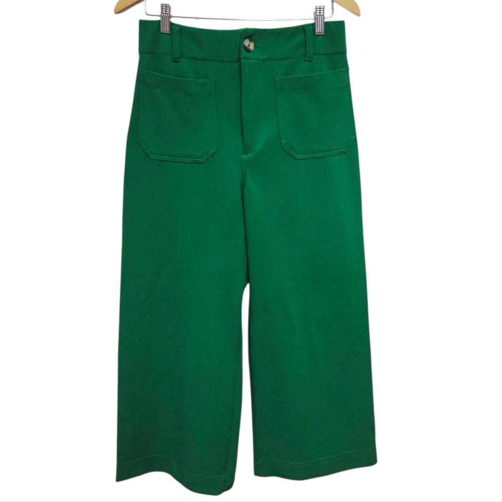 Anthropologie Maeve The Colette Cropped Wide Leg Pants Kelly Green 30 - Picture 3 of 10